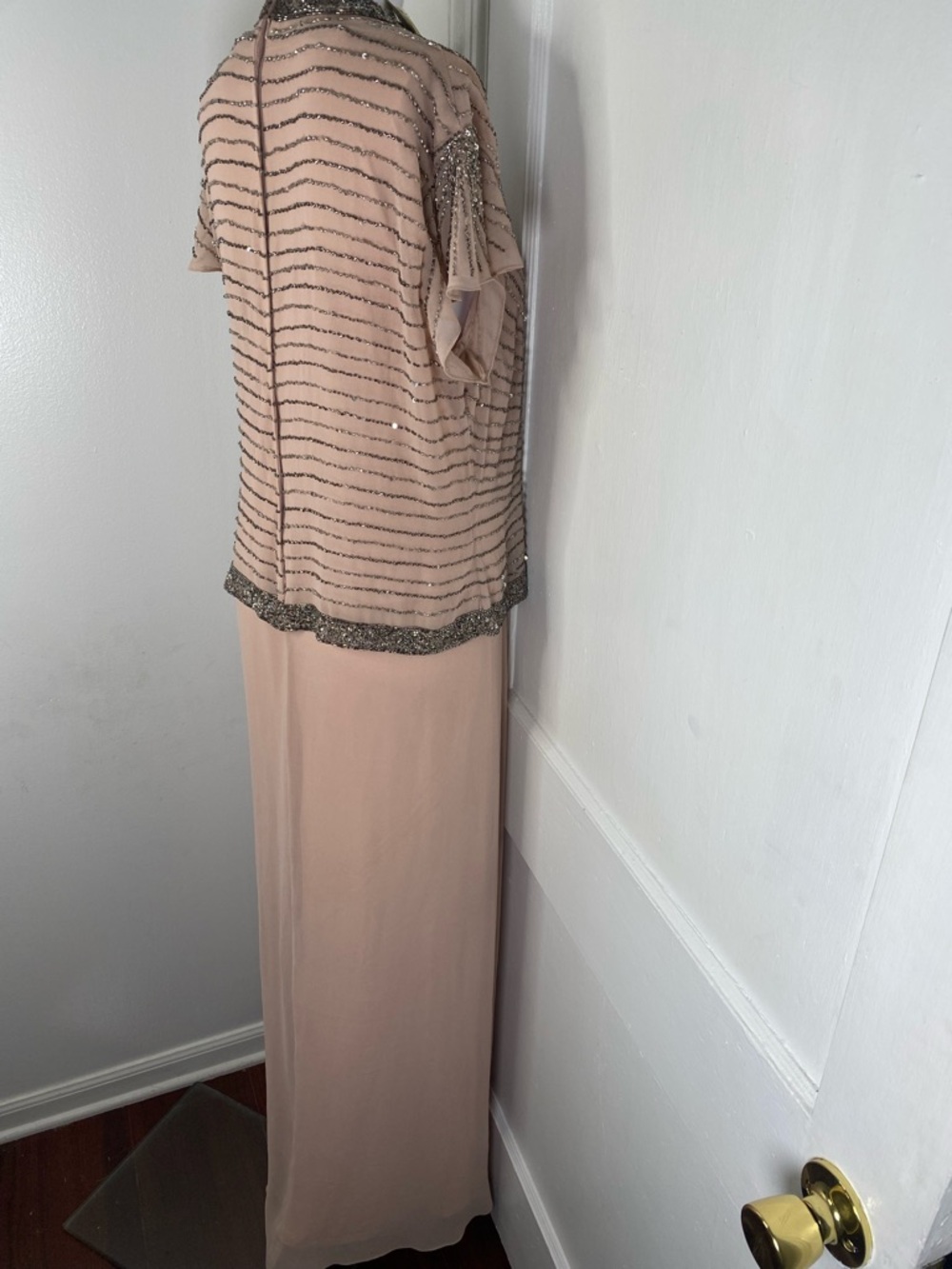 J Kara NWT Nordstrom Blush Pink Beaded Wrap-Front Maxi Dress - Picture 9 of 11